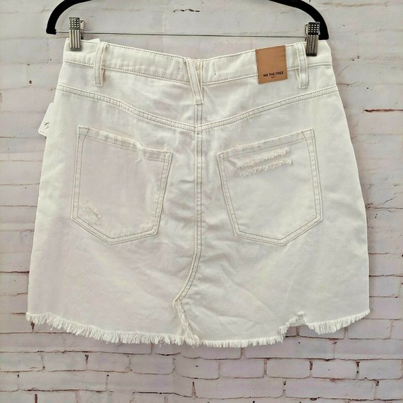 Free People We The Free Brea Distressed Denim Skirt Frayed Hem Deco White 31 Nwt - Picture 5 of 8